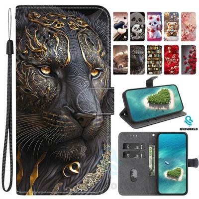 Patterned Flip Wallet Cover Case for Moto Edge 50 Fusion G04S G24 E14 G85 G55 - Image 1 of 4