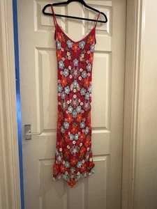 Karen Millen Vintage Crochet Dress Pink Multicoloured Flowers Crochet Size1 8/10 - Picture 1 of 14