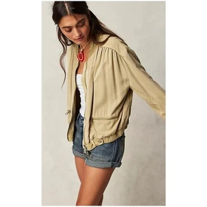 Free People Knock Out Siren Bomber Jacket Women's Size Large Full Zip Neutral - Picture 1 of 11