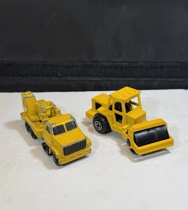 Vintage Majorette No. 283 & 226 Yellow Crane Truck & Roller 1/64 Diecast France - Picture 1 of 8