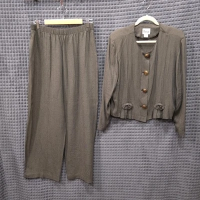 Conjunto de terno calça vintage 2 peças tamanho 16 EUA jaqueta declaração marrom Houndstooth arco dinheiro antigo - Imagem 1 de 4