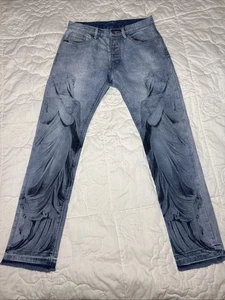 mnml Jeans Blue Statue Print Straight Distressed Raw Mens 31x30 Excellent - Picture 1 of 21