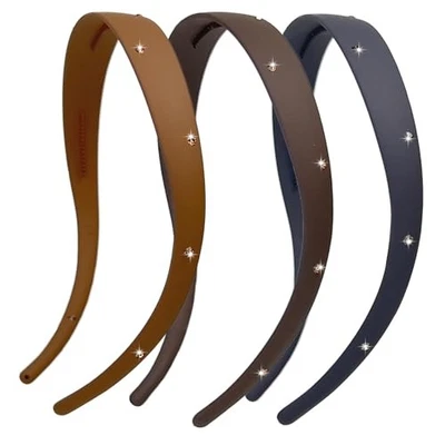 3 Pack Rhinstone Plastic Plain Headbands for Women, Headband Designed for  - Image 1 of 4
