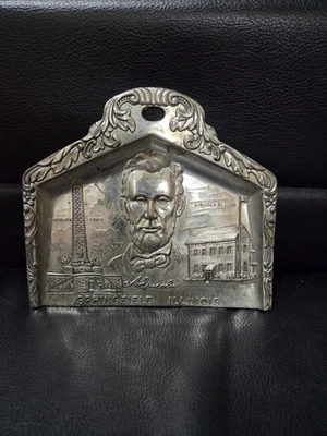 Abraham Lincoln Springfield Illinois Thick Tin Hangable Souvenir Lincolns Home & - Image 1 of 4