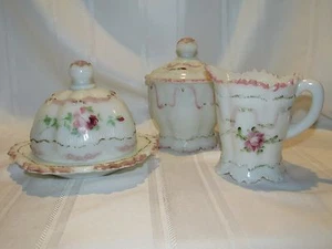 ANTIQUE VINTAGE Milk Glass Covered Butter - Creamer - Covered Sugar - Picture 1 of 11