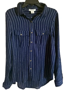 NEU PASSPORT Baumwollmischung Marine Streifenmuster Roll-Tab Langarm Shirt Gr. M - Bild 1 von 8