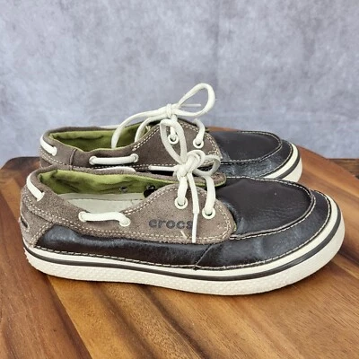 Crocs Hover Boat Zapatos Niños Talla J 6 Marrón Cuero Zapatos de Cubierta Foto 1 de 4