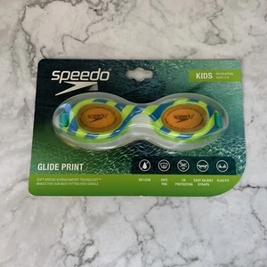 Speedo Kids Youth Goggles Glide Print Green/Blue 3-8yrs New - Picture 1 of 4