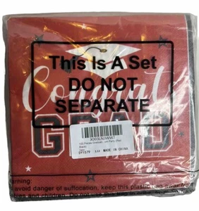 100 Red And Black Graduation Paper Napkins Dinner 6.5” Congrats Grad - Picture 1 of 3