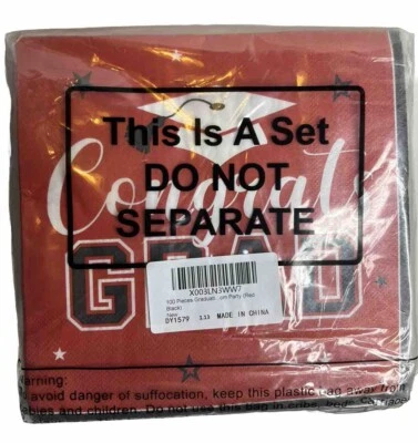 100 Red And Black Graduation Paper Napkins Dinner 6.5” Congrats Grad - Image 1 of 3