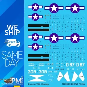 Techmod 72126 1/72 Grumman TBM-3 Avenger US Torpedo Bomber aircraft Wet Decal - Picture 1 of 5