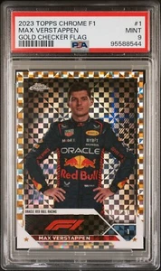 2023 TOPPPS CHROME F1 MAX VERSTAPPEN GOLD CHECKER FLAG #11/50 PSA 9 - Picture 1 of 2