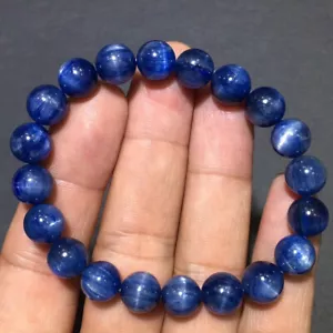 9,8 mm Naturblau Kyanit Katzenauge Kristall Perlen Stretch Armband AAA - Bild 1 von 5