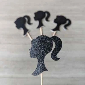 Glitter Barbi Girl Doll Paper Cupcake Toppers - Picture 1 of 14
