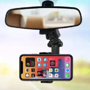 Universal Car Mobile Phone Holder Rear View Mirror Mount Cradle 360° Rotation UK - Picture 1 of 11