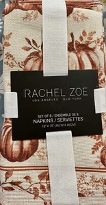 Set of 8 Rachel Zoe Fall Fabric Napkins Pumpkins 18" - Picture 1 of 2