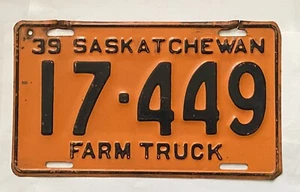 Single 1939 SASKATCHEWAN Canada License Plate #17-449 FARM TRUCK - Picture 1 of 2