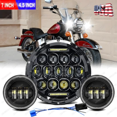 Faro LED de 7" y luces de paso para Harley Davidson Heritage Softail Class Foto 1 de 4