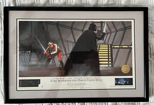 Star Wars Ralph McQuarrie Lithograph Luke & Vader Duel Signed w 70mm Film Frame
