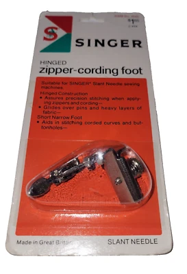 Vintage Singer Hinged Zipper Cording Foot SIMS no. 4545 New Sealed Package NOS - Image 1 of 4