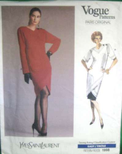 SAINT LAURENT (YSL) Abito tunica e motivo gonna Vogue #1998 taglia 8 Yves Saint Laurent 1987 NON TAGLIATO