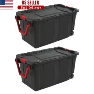 Heavy Duty 2PCS 40 Gal Wheeled Industrial Tote Container Plastic Storage Boxes - Picture 1 of 13