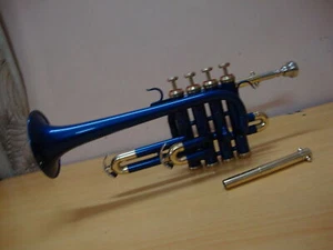 SUMMER SALE BLUE BRASS Bb/A FLAT PICCOLO TRUMPET FREE CASE+MOUTHPIECE+FAST SHIP - Picture 1 of 2