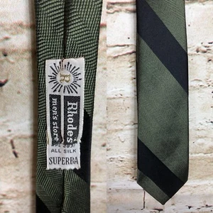 Vintage Rhodes Green Black Striped Superba All Silk Tie WPL2831 L54" W3 3/8" EUC - Picture 1 of 8
