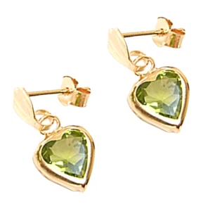 9ct Yellow Gold Real Peridot Heart Drop Earrings Made in UK Birthday Gift Boxed - Picture 1 of 1