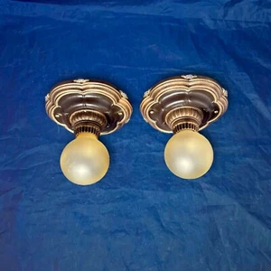 Pair Rewired Single bulb flush mount ceiling fixtures RARE 54G - Picture 1 of 7