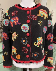 Cárdigan Suéter De Colección Michael Simon Bordado Circo Elefantes Talla 1 Pequeño - Imagen 1 de 9