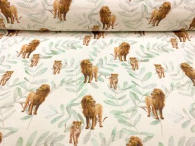 Bio Baumwolle Jersey Digitaldruck Kinder Löwen Blätter Dschungel Weich Elastisch