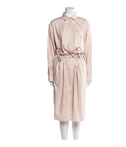 Jil sander cotton poplin long sleeve midi pink dress with tie bow at waist S - Picture 1 of 14