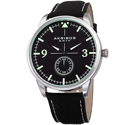 Men's Akribos XXIV AK938BK Small Seconds Genuine Leather and Canvas Strap Watch - image 1 of 4
