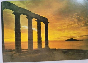Puesta de sol en el templo de Poseidón Cabo Sunion Grecia postal de colección 4x6 sin publicar - Imagen 1 de 2
