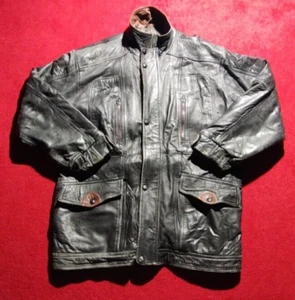 Schwarzer Ledermantel der Marke Redleather mit braunen Lederdetails - Größe XL - Bild 1 von 15