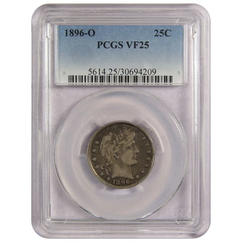 1896 O Barber Quarter VF 25 PCGS 90% Silver 25c Type Coin SKU:IPC7280 Cover