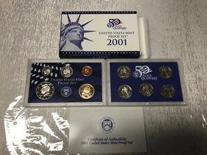 Juego de prueba 2001 S caja original y certificado de autenticidad 10 monedas revestidas de CN EE. UU. como nuevas - Imagen 1 de 1