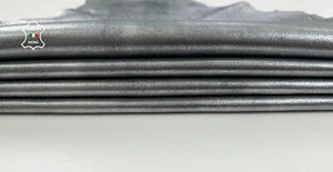 METALLIC SILVER ANTIQUED on black Lambskin leather 2 skins 10+sqf 1.1mm #C3495 - Picture 1 of 7