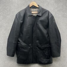 Aquascutum Jacket Mens Medium Black Leather House Check Lined Long Full Zip