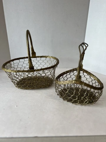 2 Vintage Woven Brass Baskets Cover