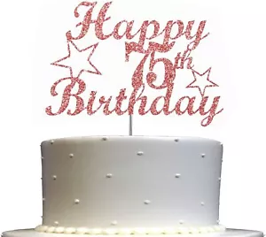 75 Birthday Rose Gold Glitter Cake Topper, 75th Party Decorations Ideas - Picture 1 of 4
