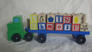 Melissa & Doug Wood Car Carrier Truck Block Alphabet Learning Toy 