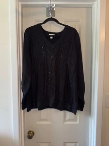 Maglione JINGLE BELLES by KIM GRAVEL scintillante paillettes scollo a V NERO taglia GRANDE - Foto 1 di 2