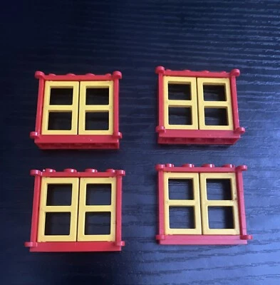 LEGO RED Window 1x4x3 with 2 YELLOW Half Panes Lot Of 4! - Image 1 of 2