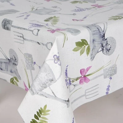 Garden Theme Pvc Vinyl Wipe Clean Tablecloths Wheelbarrow, Flowers, Plants - Image 1 of 2