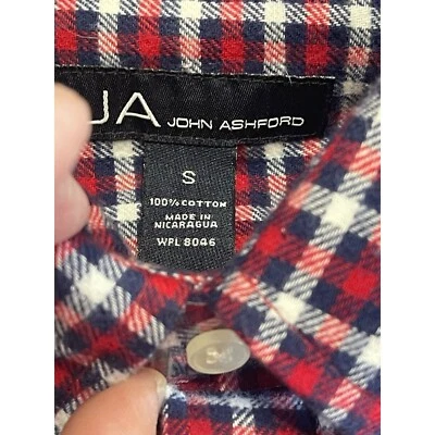 Camisa JA John Ashford Roja Blanca Azul A Cuadros Abotonada Hombres Pequeña Foto 1 de 4