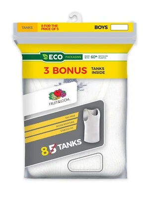 Fruit of the Loom® Boys 8-Pack White Tank "100% Cotton" NEW! - Image 1 of 4
