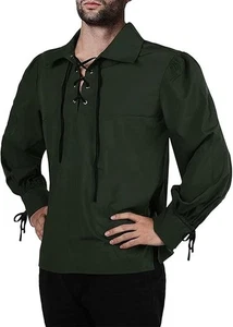 Karlywindow Para Hombre Camisa Pirata Medieval Con Cordones Soporte Halloween Disfraz Verde M - Imagen 1 de 1