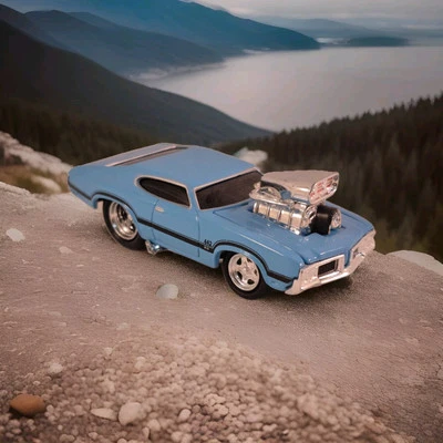 1970 Olds 442 W-30 V-8 Blue 2002 Muscle Machines Hot Rod Funline Diecast 1:64 - Image 1 of 4